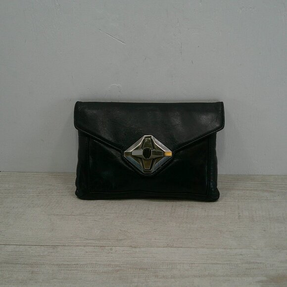 7 For All Mankind Y2k Vintage Black leather clutch Bag Pocket Book Purse - Picture 10 of 10